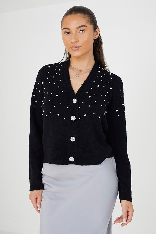Pearl Embillishment Cardi With Pleated Sleeves