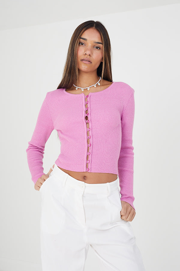 Knitted Ribbed Button Through Cardigan