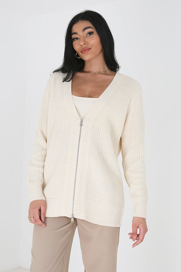Fisherman Knit Cardi With Double End Zip