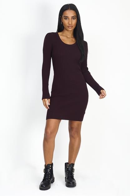 Port Pleeted Sleeve Ribbed Knitted Dress
