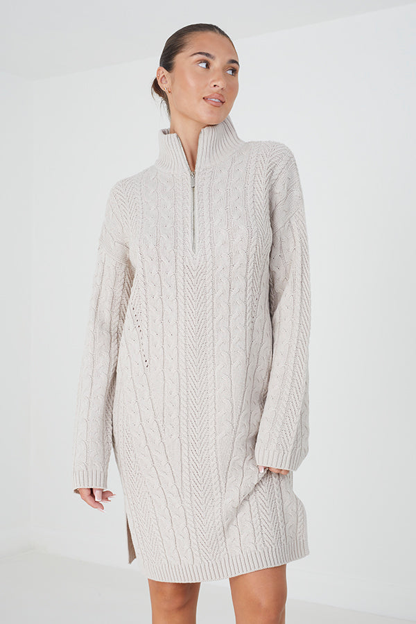 Half Zip Cable Knit Dress