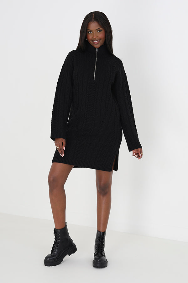 Half Zip Cable Knit Dress