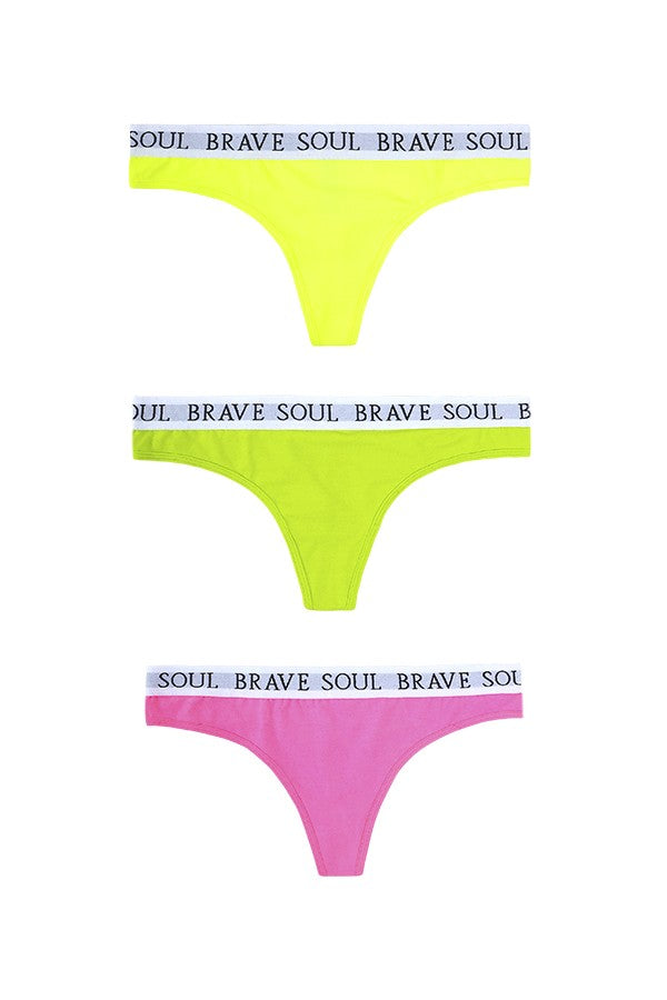 Three Pack Neon Branded Waistband Thongs