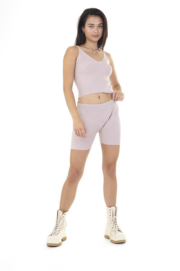 Plain Ribbed Knitted Shorts