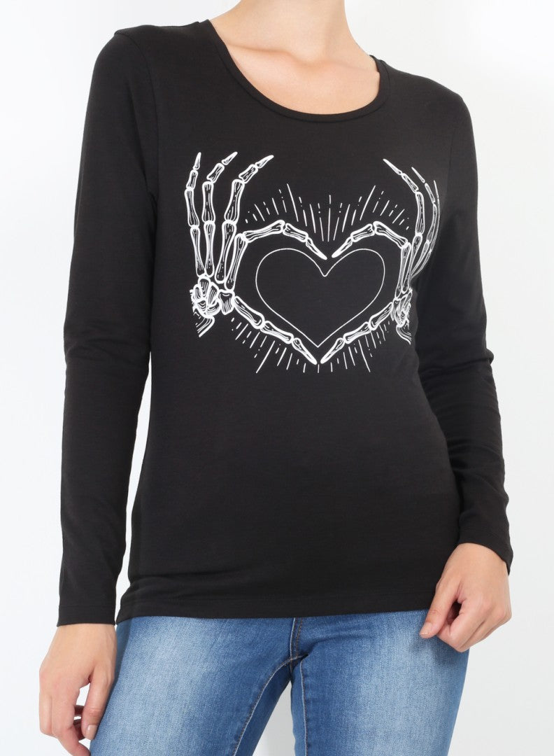Bone Heart Print Halloween Long Sleeve Top