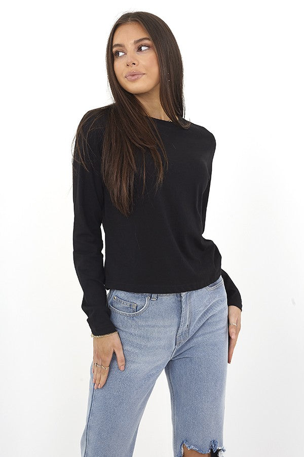 Plain Long Sleeve Crew Neck Top