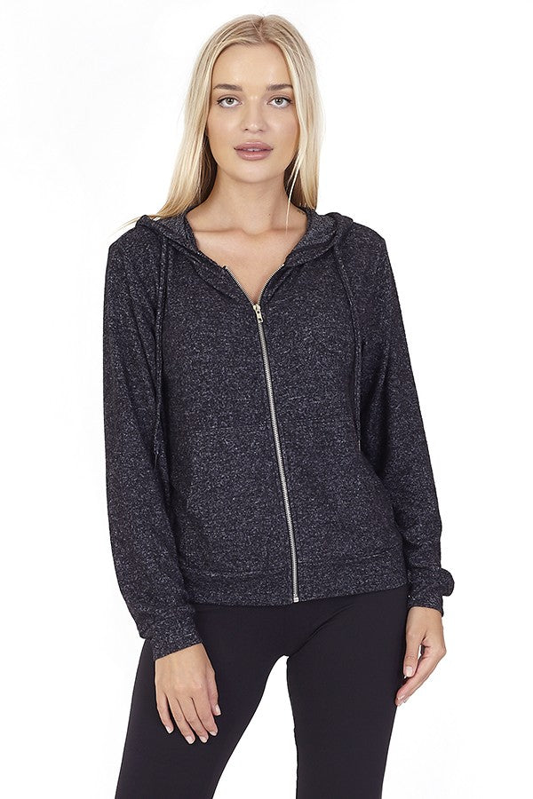 Hooded Soft Feel Long Sleeve Zip Up Top