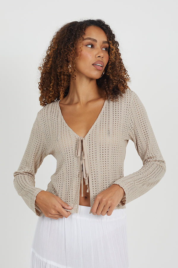 Textured Mesh Long Sleeve Top