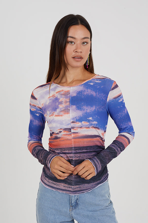 Multicolored Back Keyhole Ruched Side Top