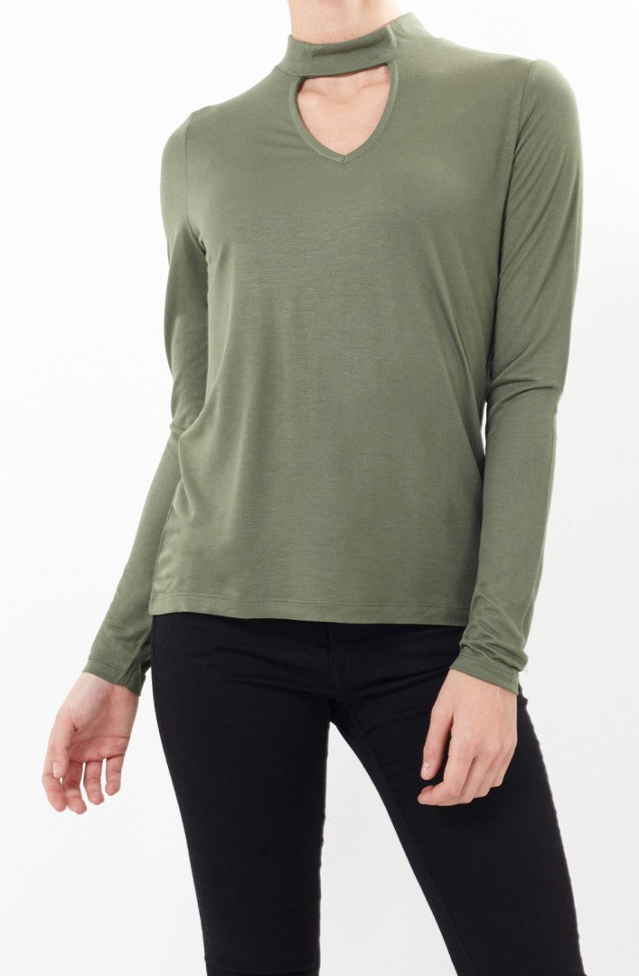 Vicki Long Sleeve Cut Out Keyhole Choker Top