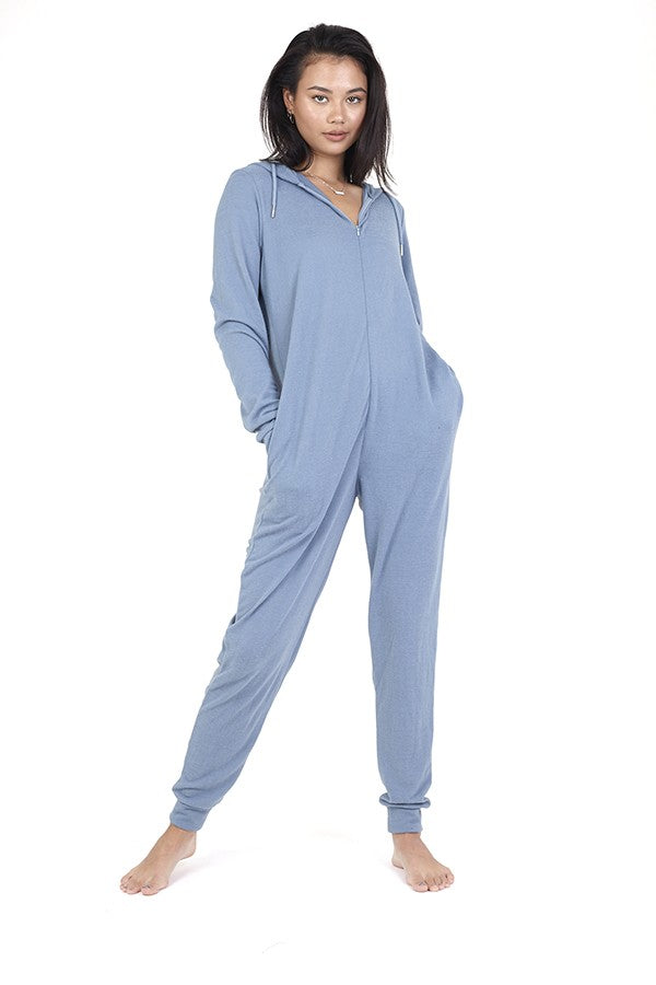 Blue Slim Fitting Zip Through Onesie