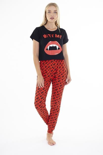 Halloween Slogan Bite Me Print Pyjama Set
