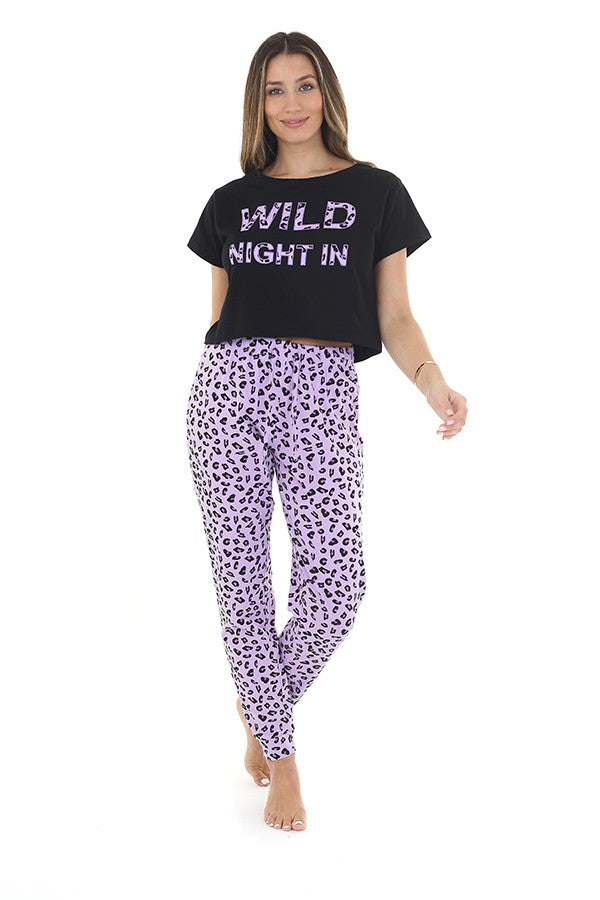 Wild Night In' Slogan T-Shirt And Trouser Pyjama Set