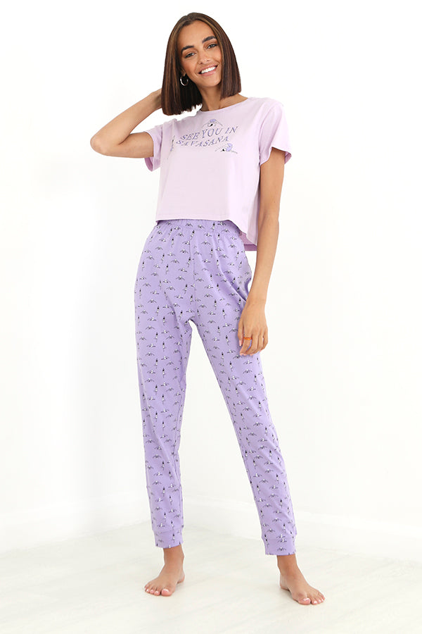 Purple 'See You In Savasana' Print Jersey Pyjama Set
