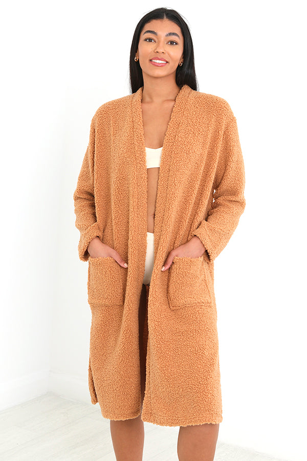 Camel Borg Oversized Longline Cardigan