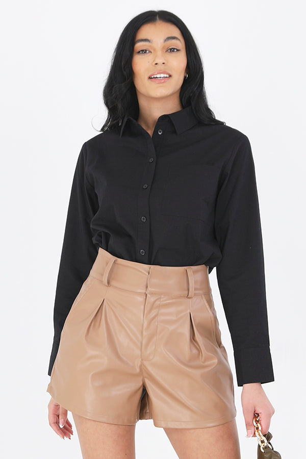 Black Plain Oversized Fit Poplin Shirt