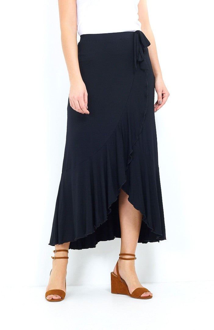 Frilled Hem Maxi Black Jersey Dress
