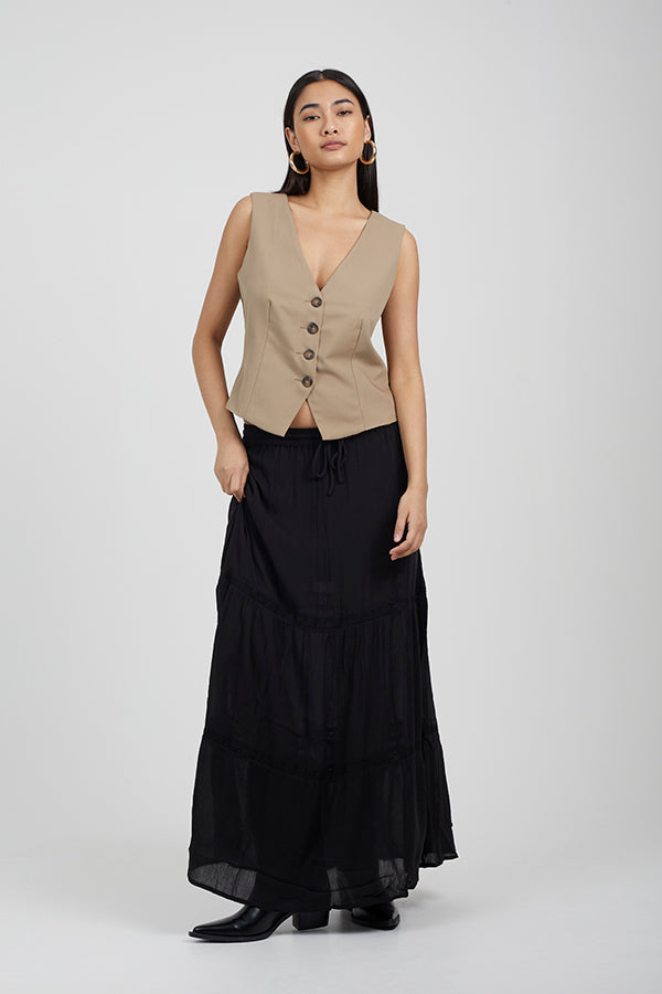 Crinkle Lace Tiered Maxi Skirt
