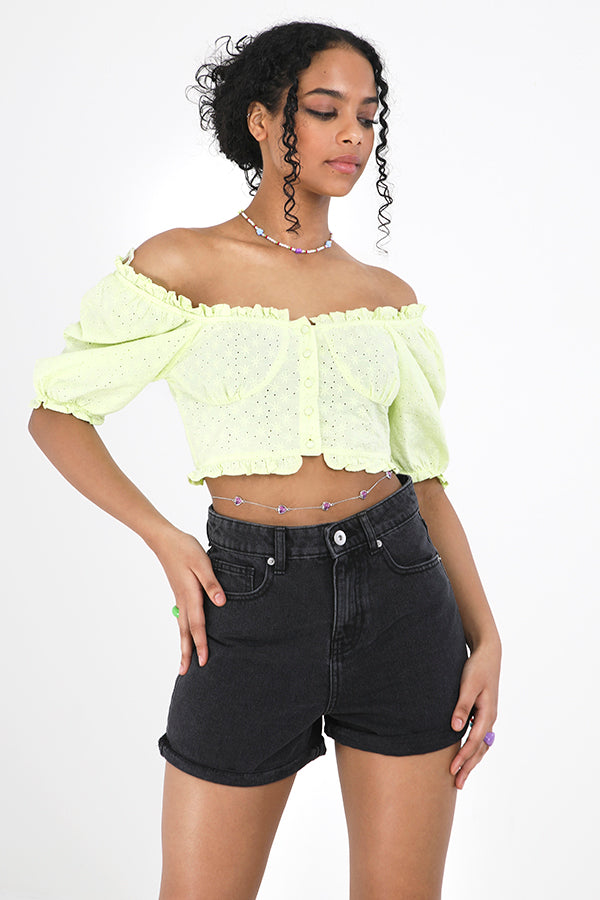 Washed Black High Waisted Turn Up Hem Denim Shorts
