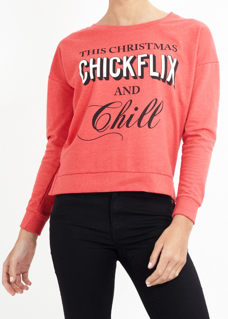 Chickflix Slogan Christmas Sweatshirt