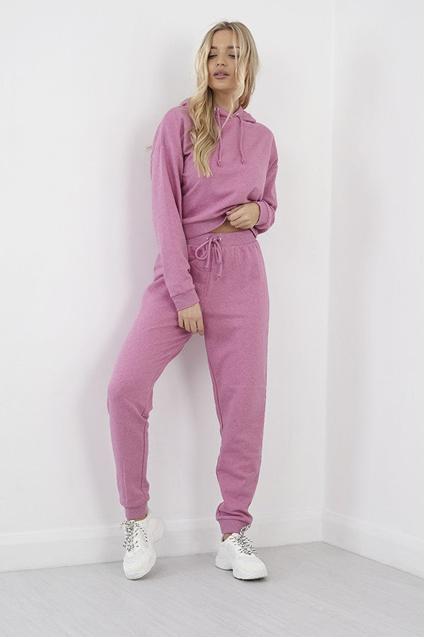 Pink Dyed Marl Cropped Drawstring Hoodie