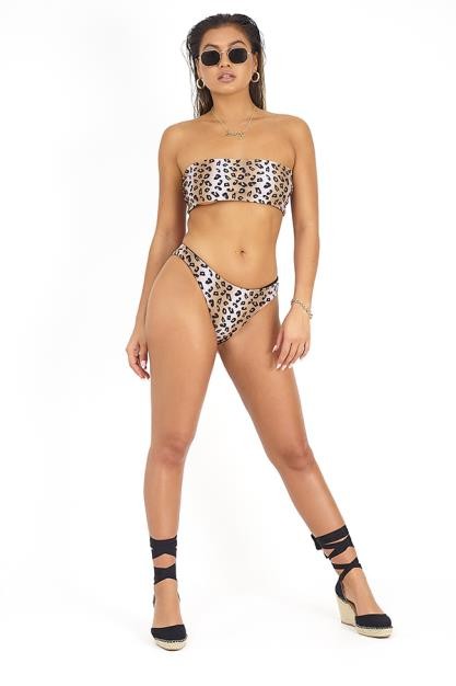Leopard Print High Leg Bikini Bottoms