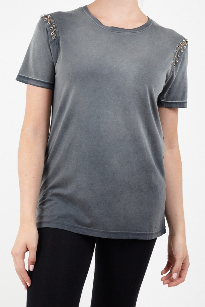 Kate Washed Eyelet Shoulder Detail T-Shirt