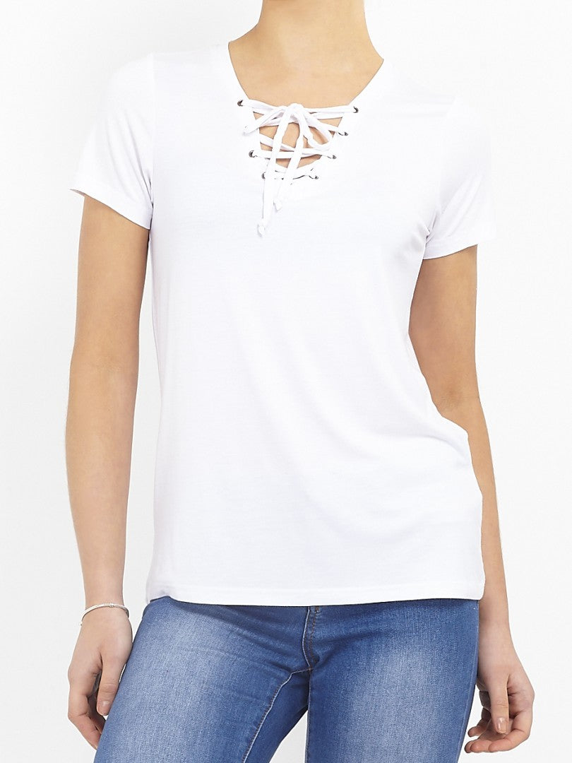 Lace Up V-Neck Longline T-Shirt