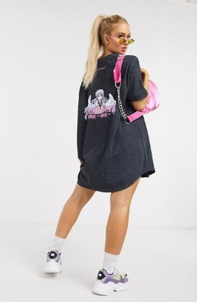 T Shirt Dress Acid Wash Anime