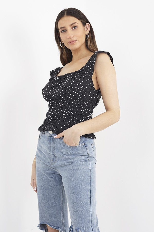 Spotty Printed Shirred Waist Vest Top