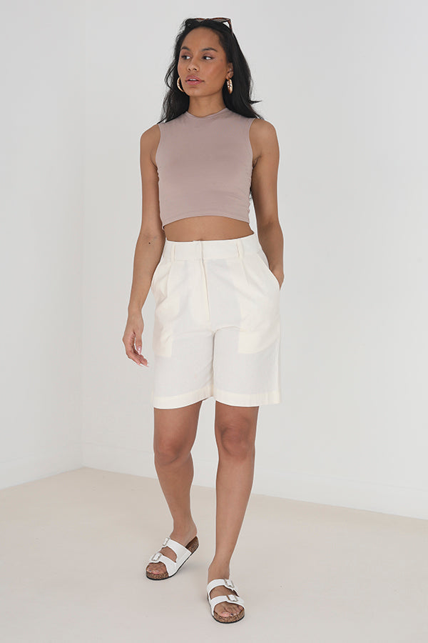 Plain Sleeveless High Neck Cropped Vest