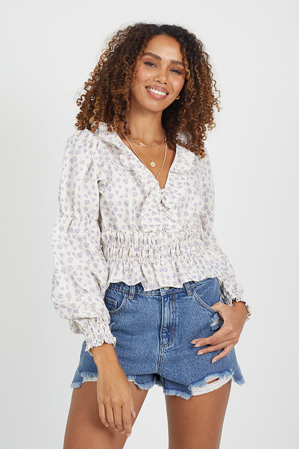 Deep V-Neck Frill Top