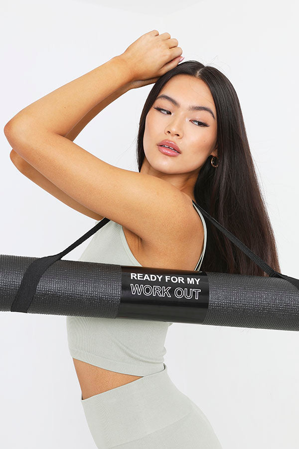 Carry Strap Detail Plain Black Yoga Mat