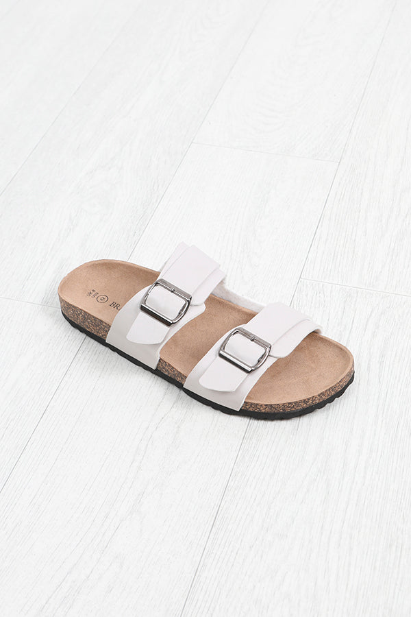 Stone Buckle Strap Detail Faux Leather Cork Sandals