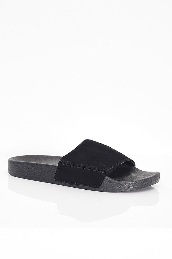 Adjustable Black Faux Suede Strap Sliders
