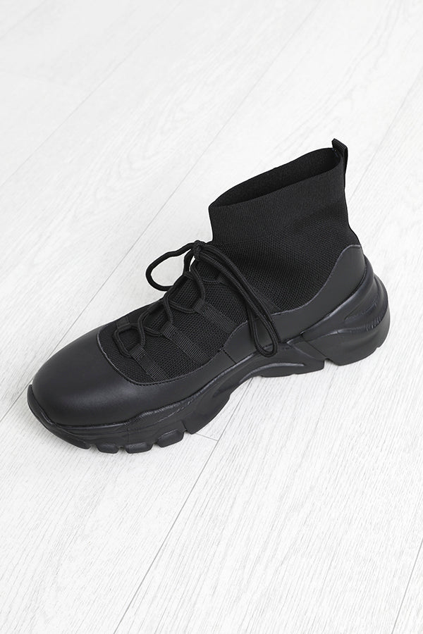 Black Lace Up Knitted Sock Boots