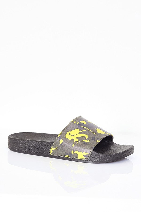 Yellow Camo Strap Slider With Black Sole