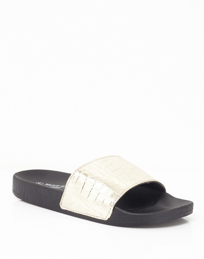 Gold Faux Crocodile Skin Pool Sliders