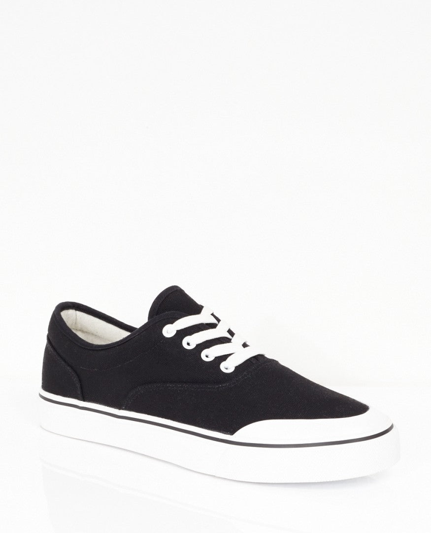 Black Lace Up Canvas Plimsolls