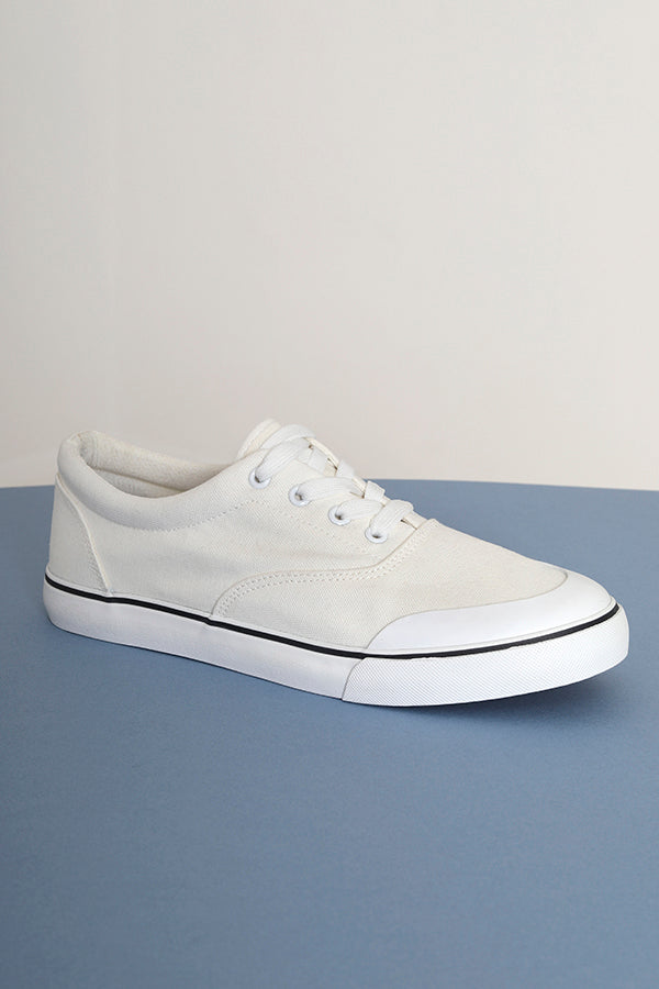 White Canvas Lace Up Plimsoles Lace Up Front
