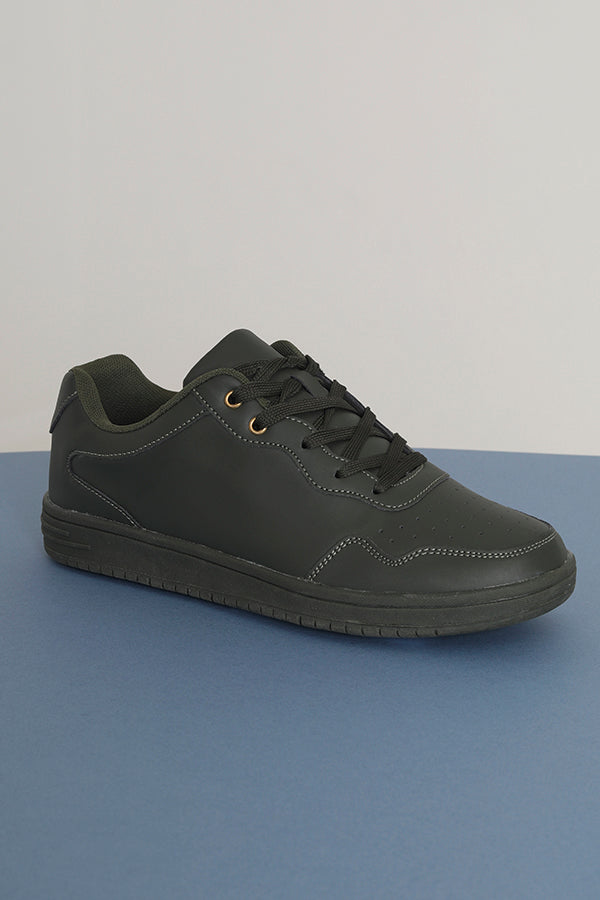 Khaki Perforated Front Upper Lace Up Trainers