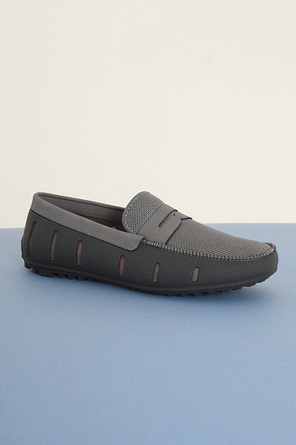 Grey Faux Suede Detail Side Cut Out Rubber Loafers