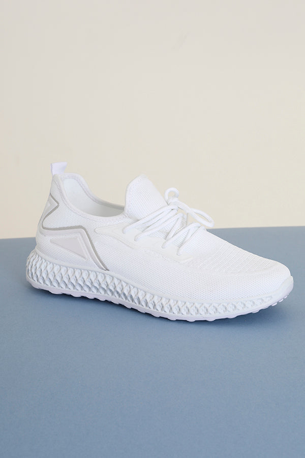 White Knit Trainers With Silver Reflective Stripe