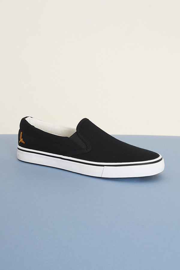 Black Canvas Shoes With Embroidery Detail