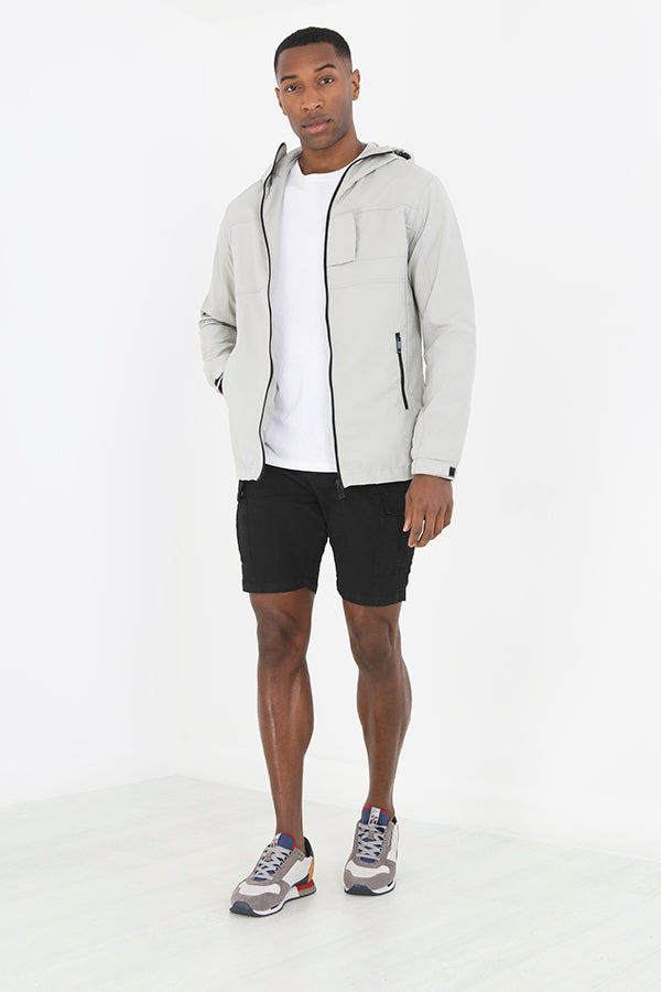 Stone Contrast Zip Through Lightweight Hooded Jacket