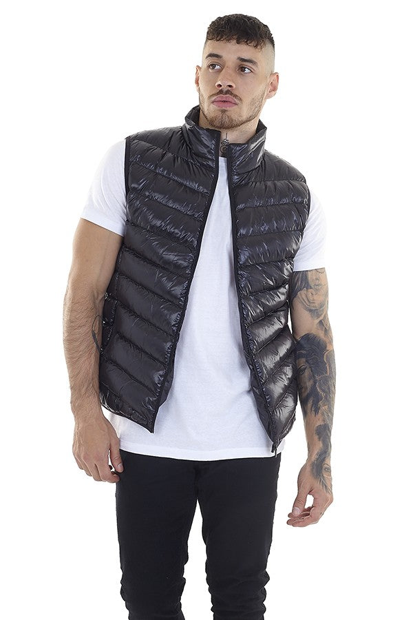 Black High Shine Zip Through Gilet