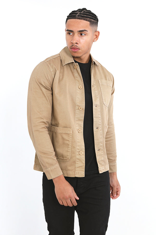 Stone Cotton Twill Pocket Detail Shacket