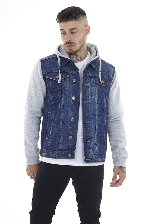 Contrast Sleeve Blue Denim Jacket