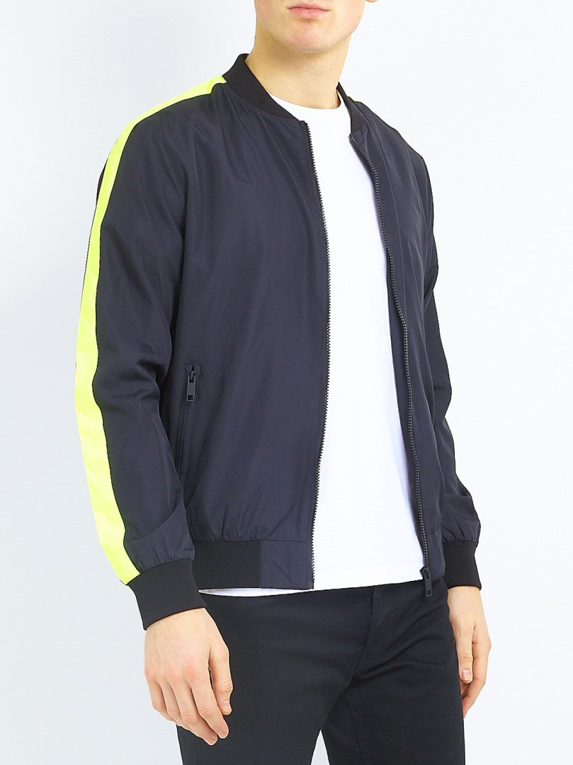 Neon Sleeve Stripe Detail Bomber Jacket