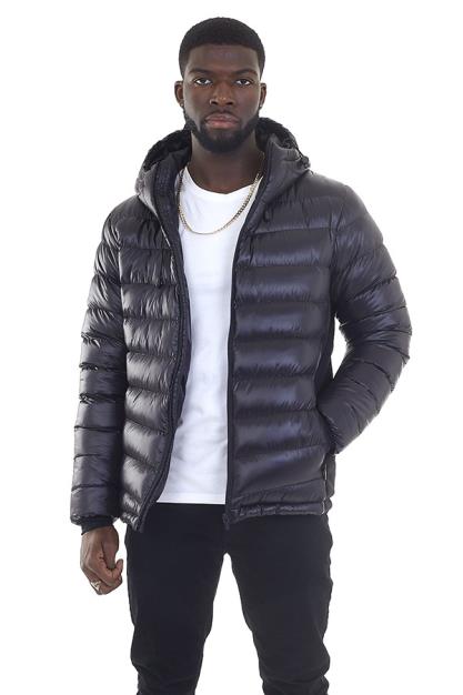 Blk High Shine Padded Hooded Jacket